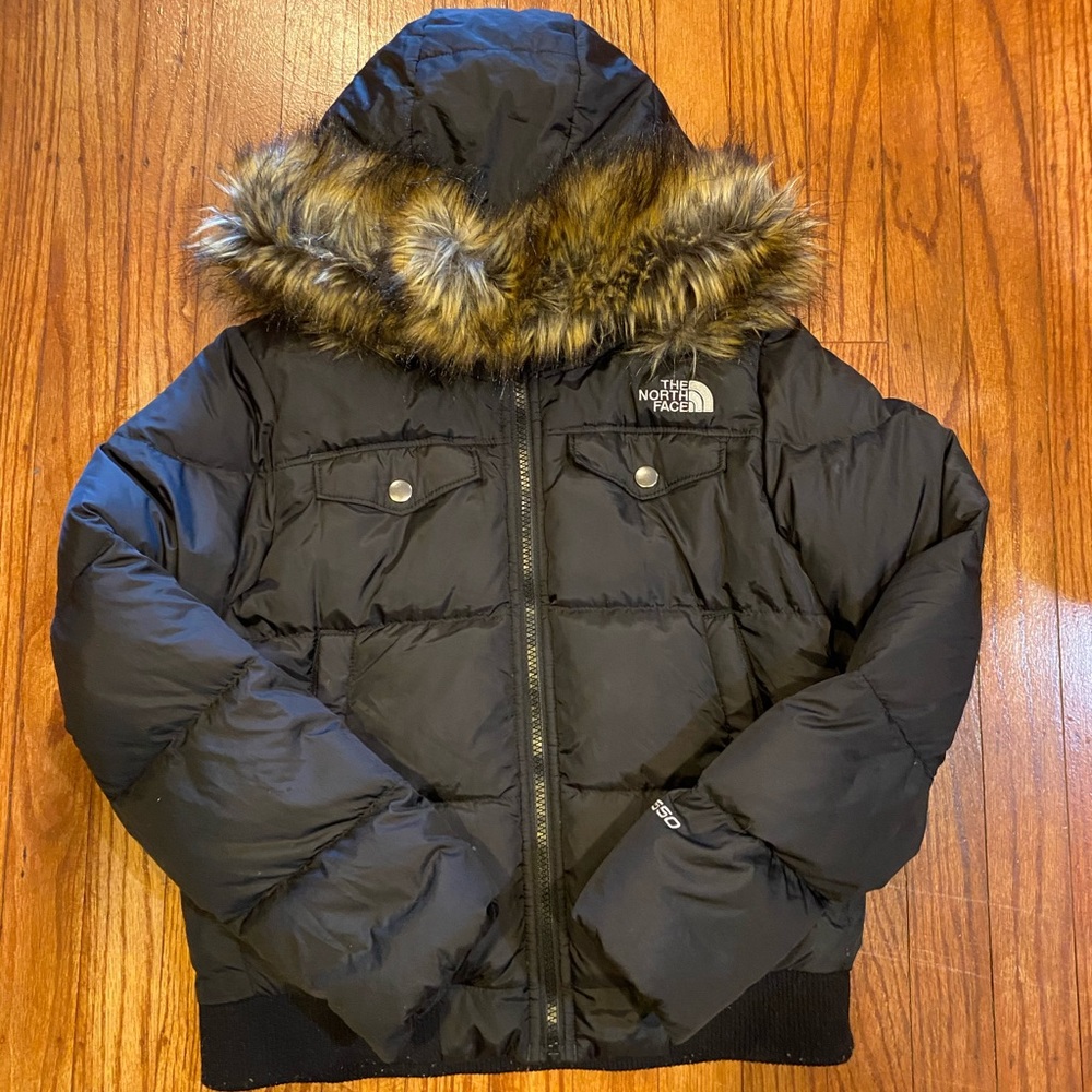 Girls - Northface Hooded Puff Jacket removable fur
